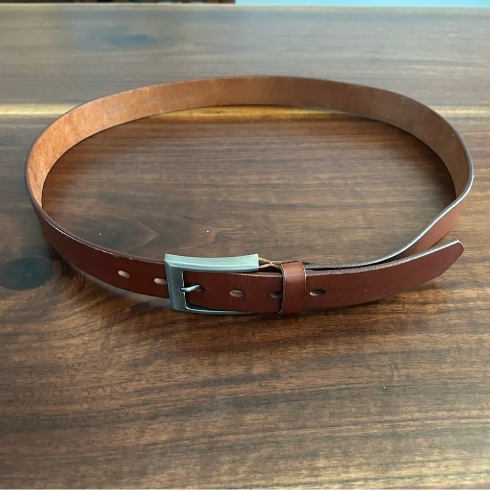 Bullko Brown Leather Belt Silver Buckle Size